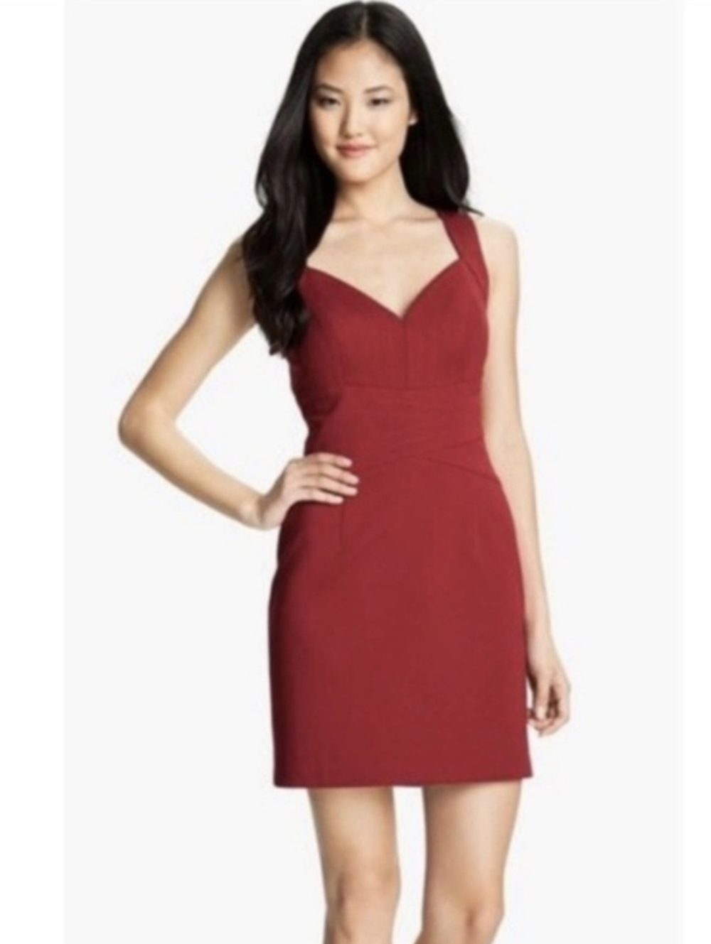 Classic Vixen Red Mini Midi Dress with Gold Tone Zipper. Wedding Guest. Size 8. - Picture 2 of 16